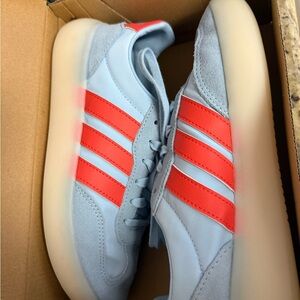 6.5 Women’s Adidas Sky Blue Shoes with bright Red Accents